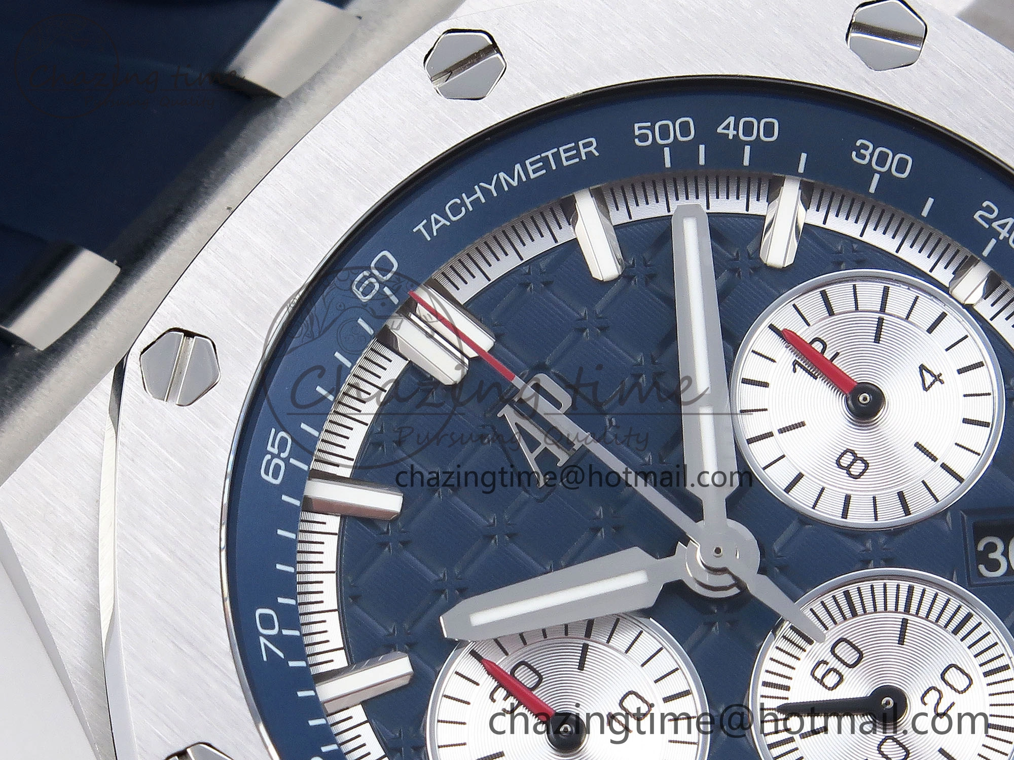 Royal Oak Offshore 44mm SS Bezel APF 1:1 Best Edition Blue Silver Dial on Blue Rubber Strap A4401