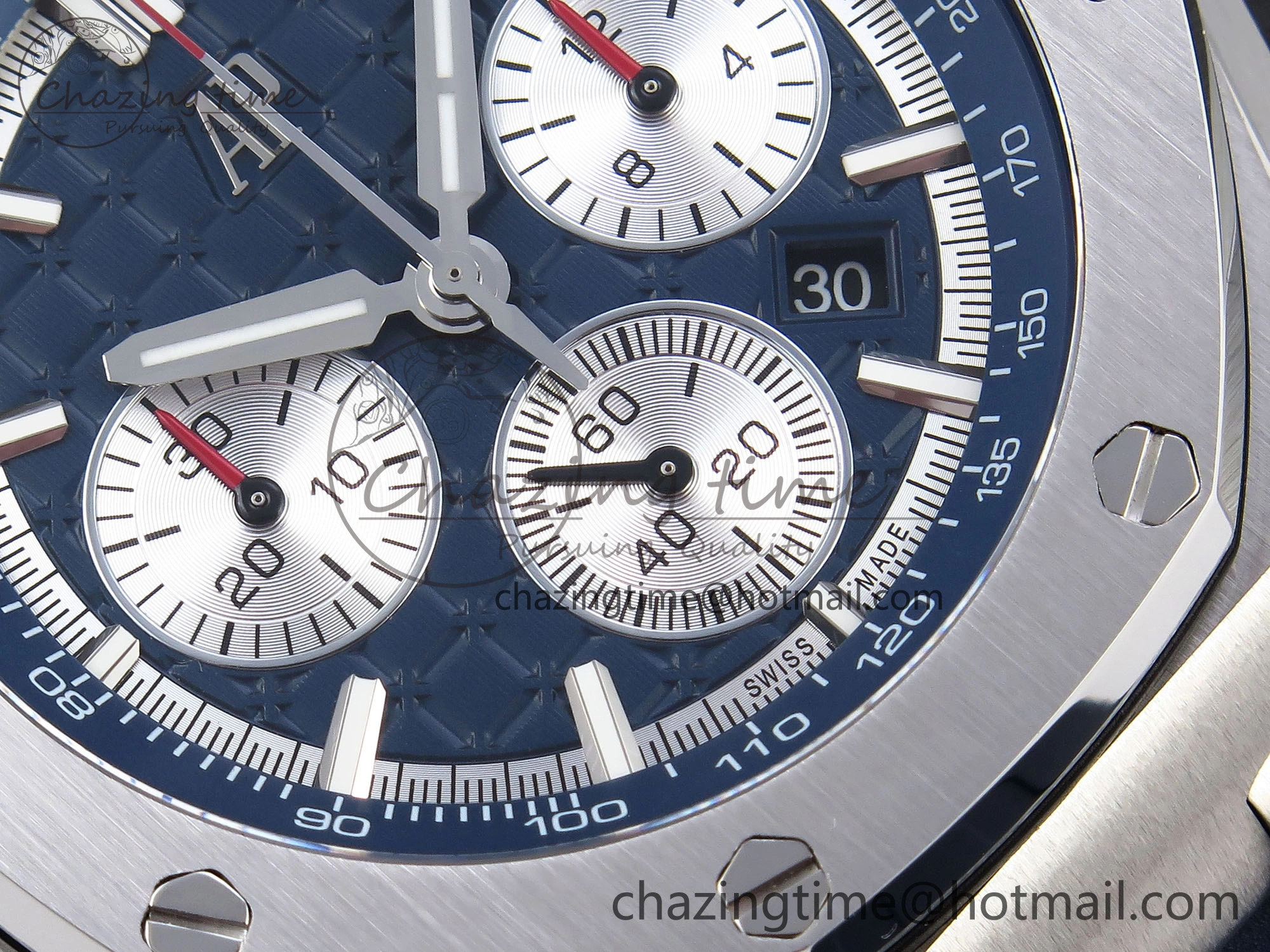 Royal Oak Offshore 44mm SS Bezel APF 1:1 Best Edition Blue Silver Dial on Blue Rubber Strap A4401