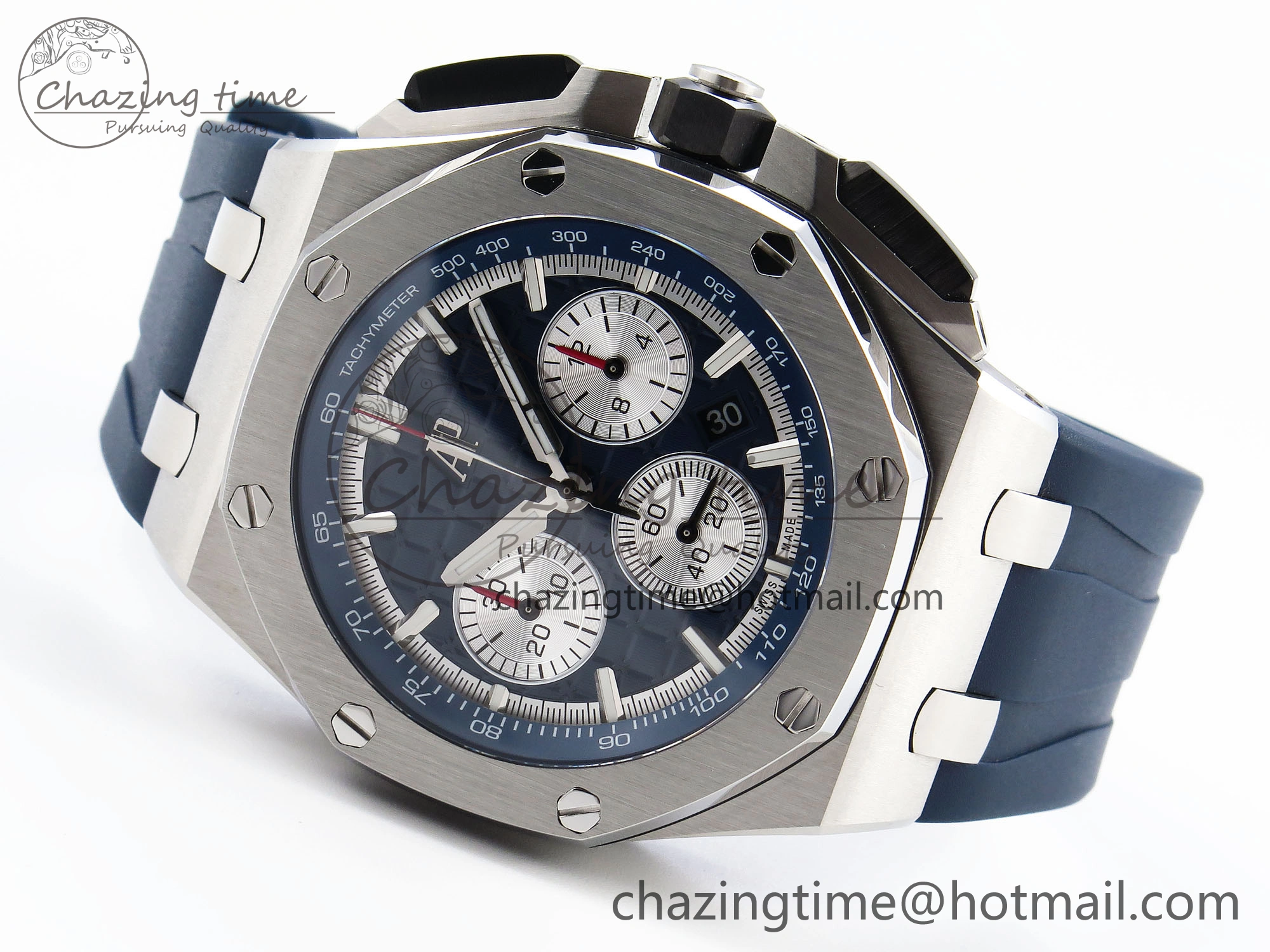 Royal Oak Offshore 44mm SS Bezel APF 1:1 Best Edition Blue Silver Dial on Blue Rubber Strap A4401