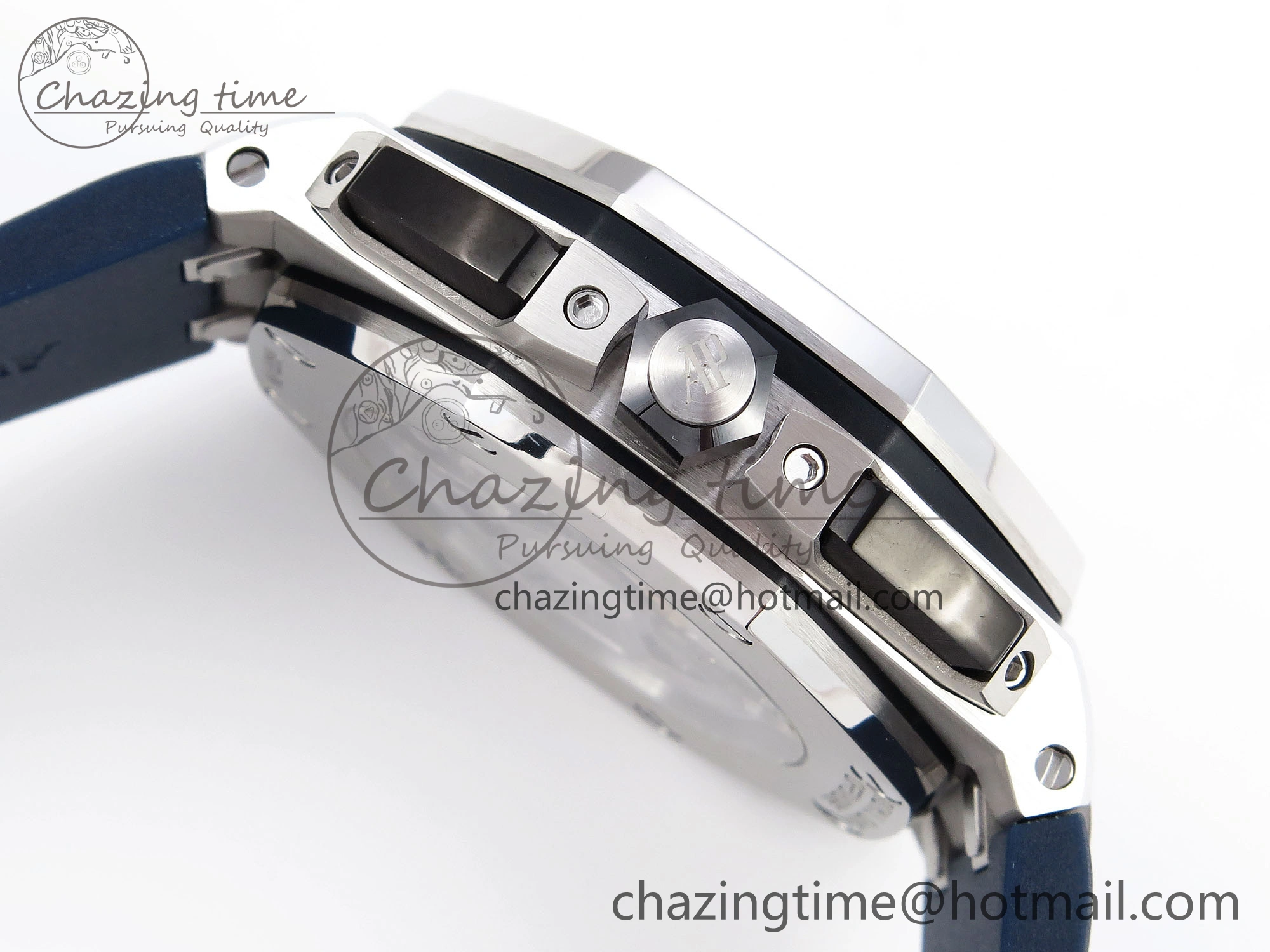 Royal Oak Offshore 44mm SS Bezel APF 1:1 Best Edition Blue Silver Dial on Blue Rubber Strap A4401