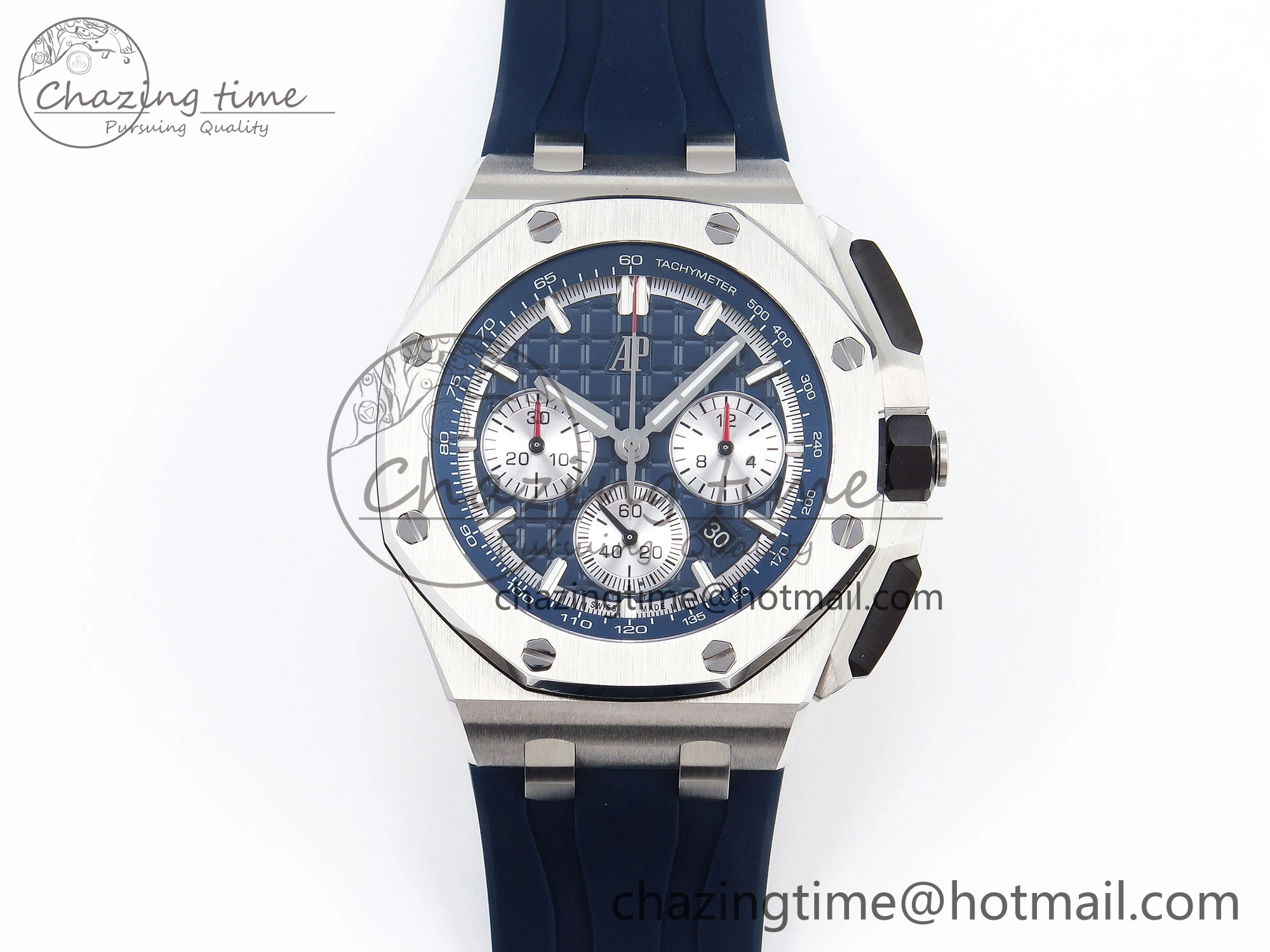 Royal Oak Offshore 44mm SS Bezel APF 1:1 Best Edition Blue Silver Dial on Blue Rubber Strap A4401