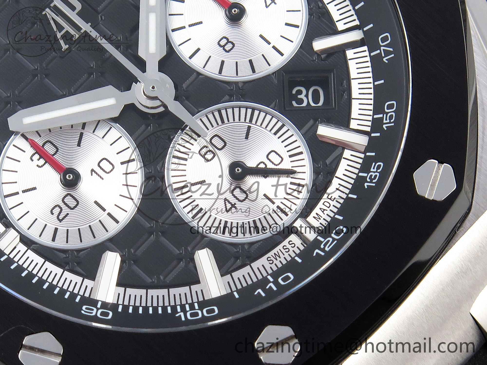Royal Oak Offshore 44mm SS Black Ceramic Bezel APF 1:1 Best Edition Black Silver Dial on Black Rubber Strap A4401