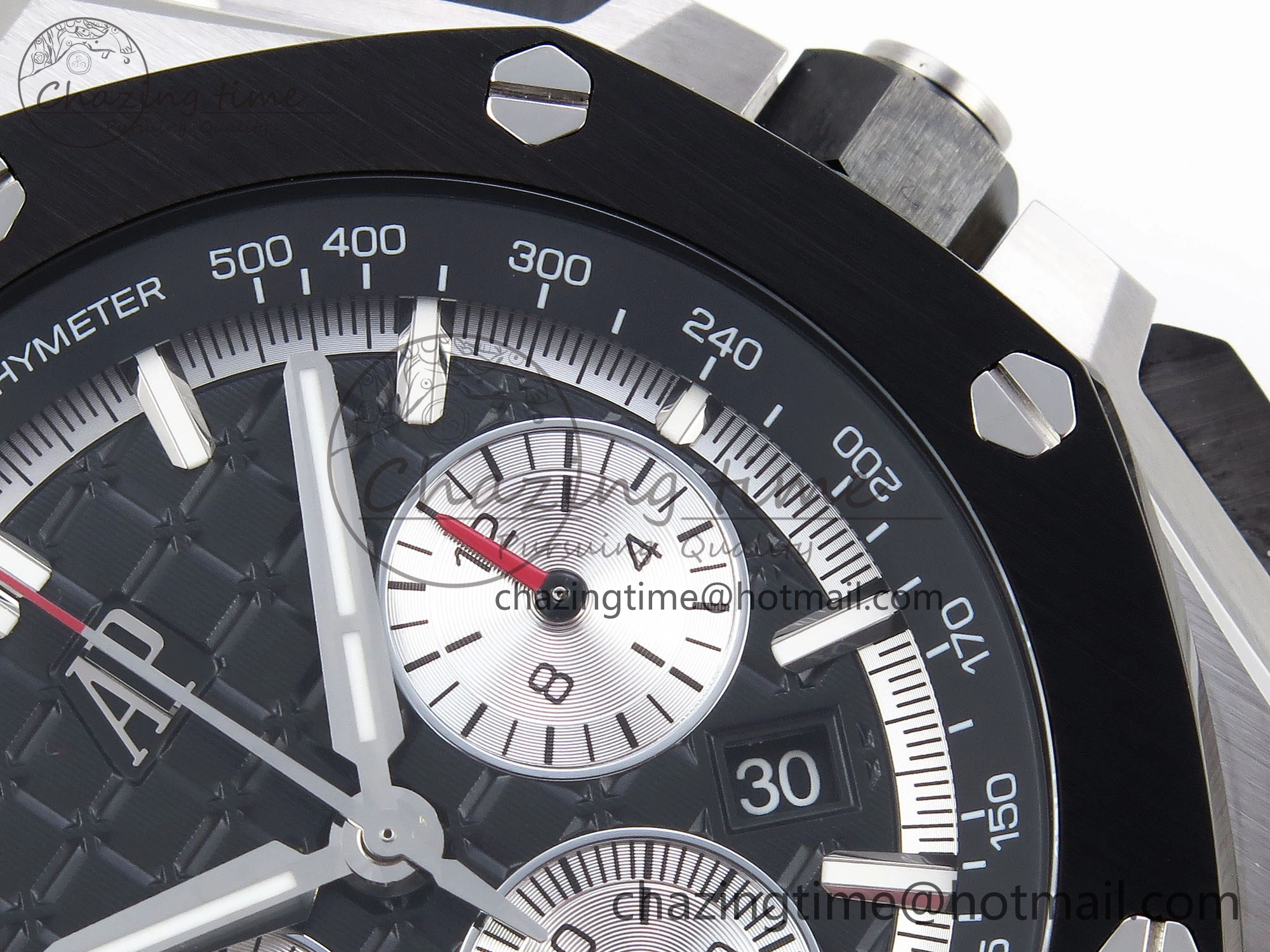 Royal Oak Offshore 44mm SS Black Ceramic Bezel APF 1:1 Best Edition Black Silver Dial on Black Rubber Strap A4401