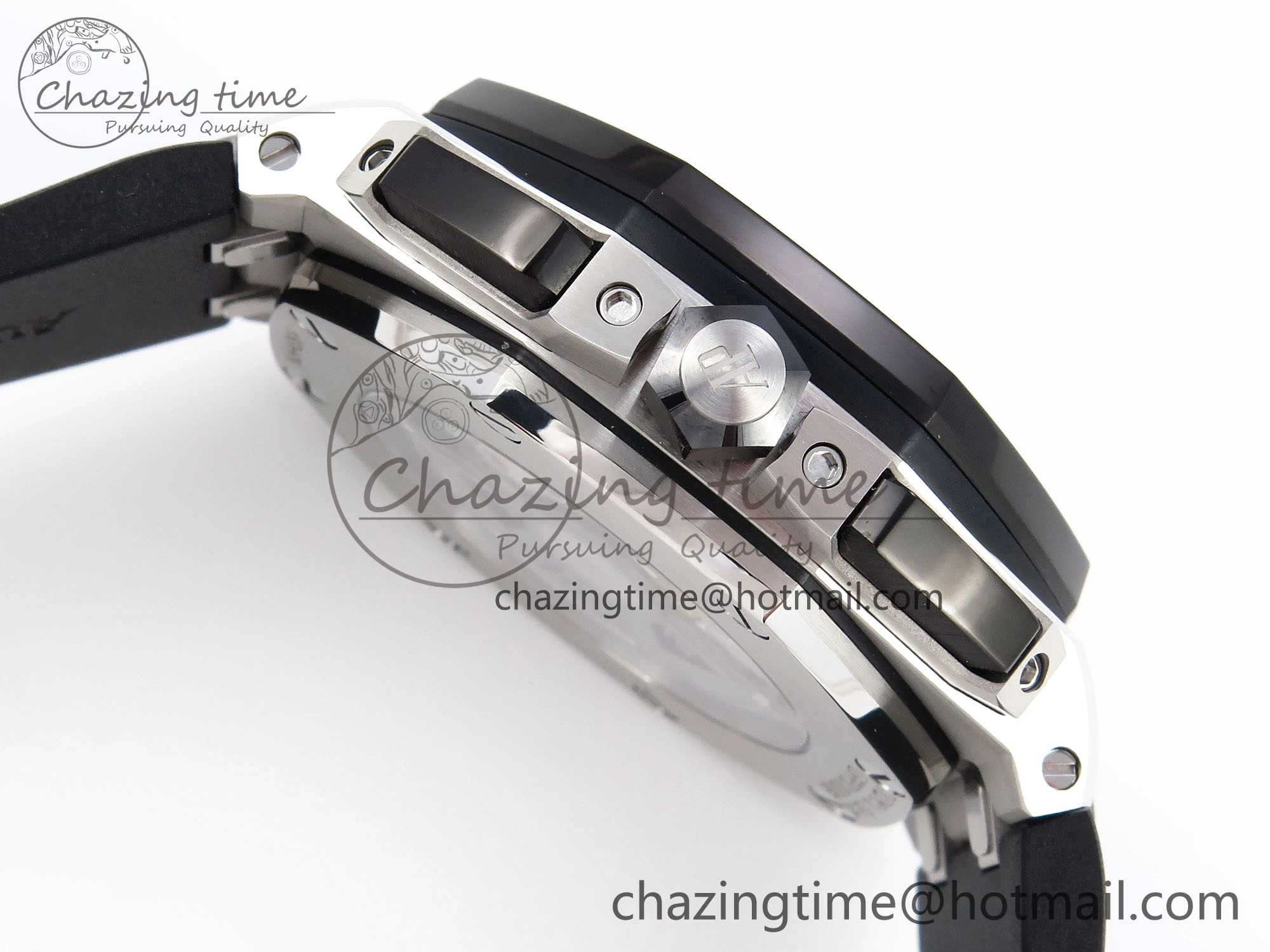 Royal Oak Offshore 44mm SS Black Ceramic Bezel APF 1:1 Best Edition Black Silver Dial on Black Rubber Strap A4401