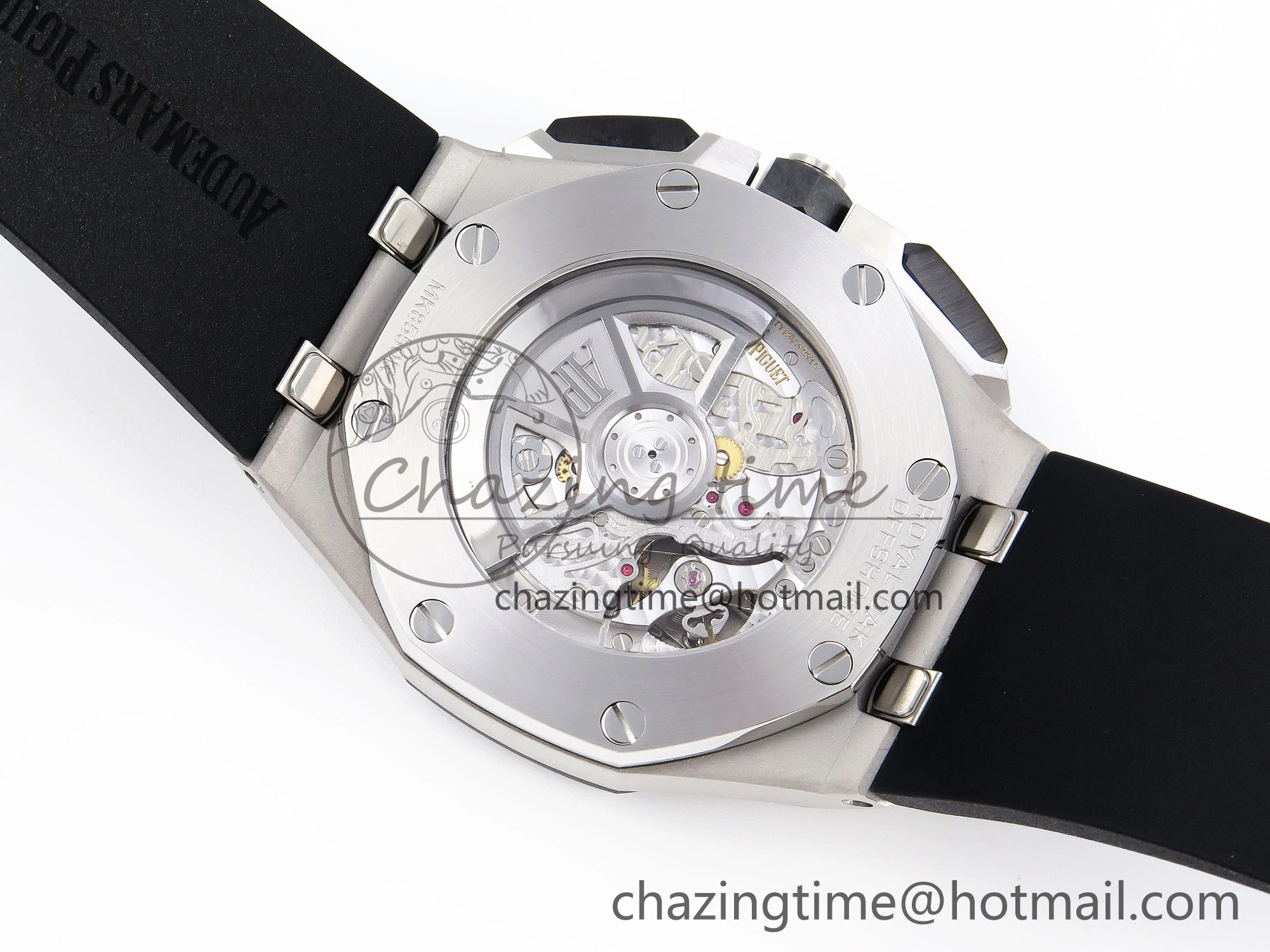 Royal Oak Offshore 44mm SS Black Ceramic Bezel APF 1:1 Best Edition Black Silver Dial on Black Rubber Strap A4401