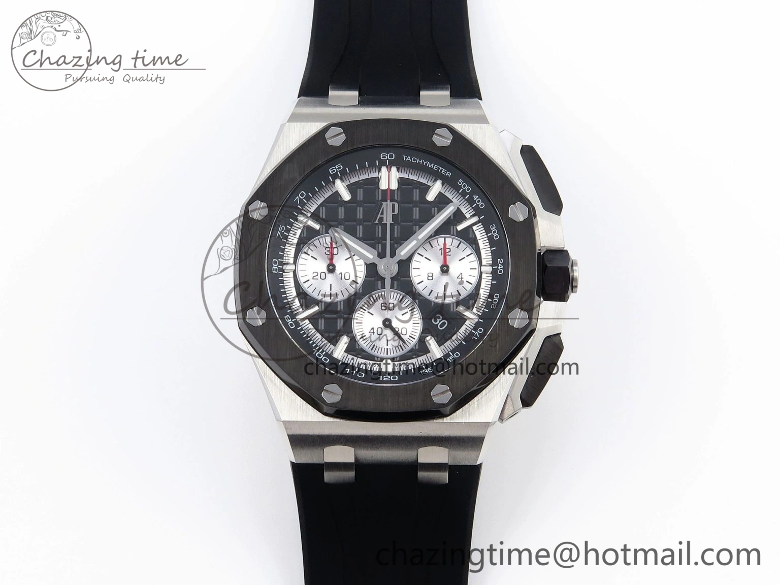 Royal Oak Offshore 44mm SS Black Ceramic Bezel APF 1:1 Best Edition Black Silver Dial on Black Rubber Strap A4401