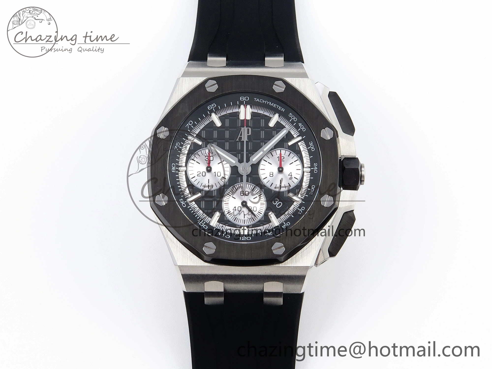 Royal Oak Offshore 44mm SS Black Ceramic Bezel APF 1:1 Best Edition Black Silver Dial on Black Rubber Strap A4401