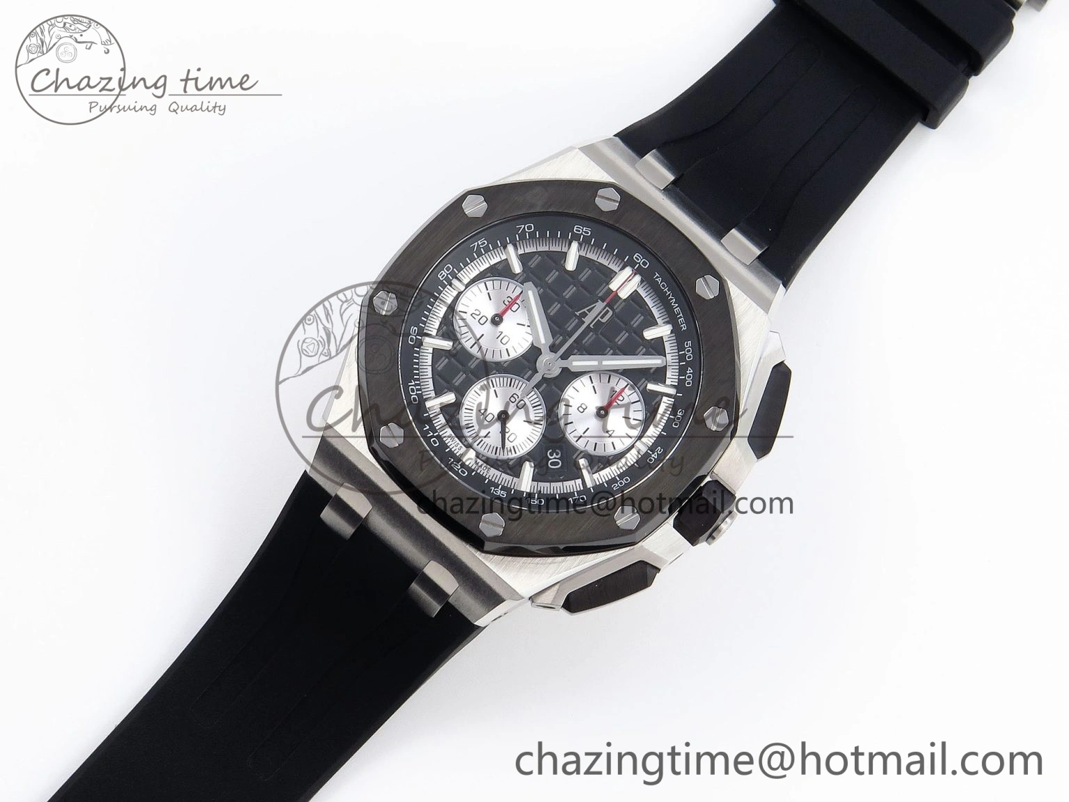 Royal Oak Offshore 44mm SS Black Ceramic Bezel APF 1:1 Best Edition Black Silver Dial on Black Rubber Strap A4401