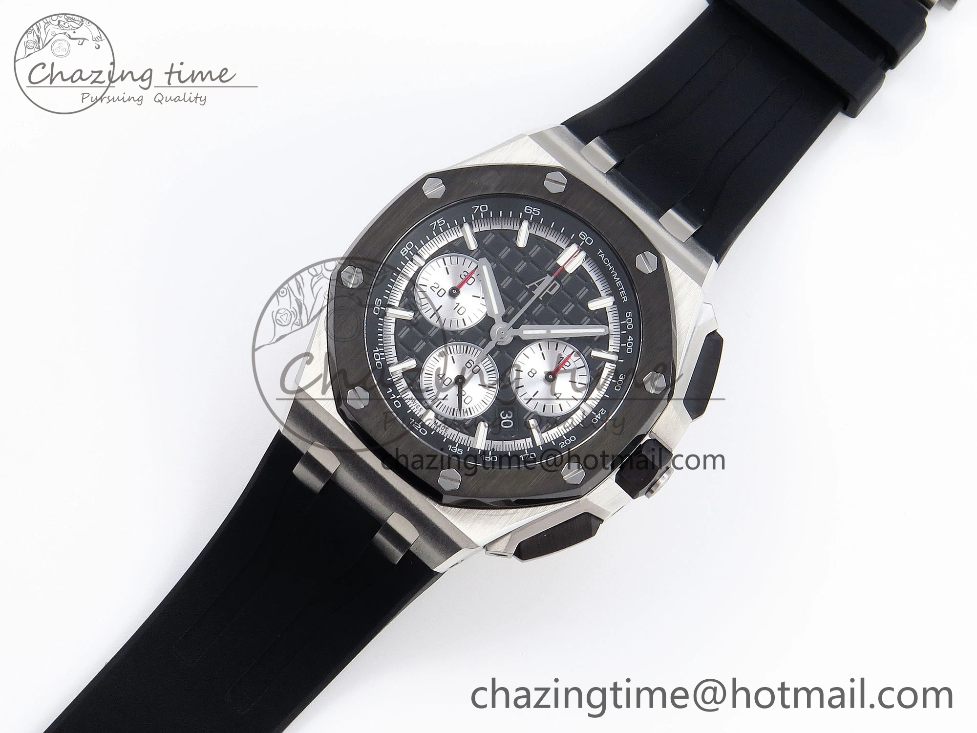 Royal Oak Offshore 44mm SS Black Ceramic Bezel APF 1:1 Best Edition Black Silver Dial on Black Rubber Strap A4401