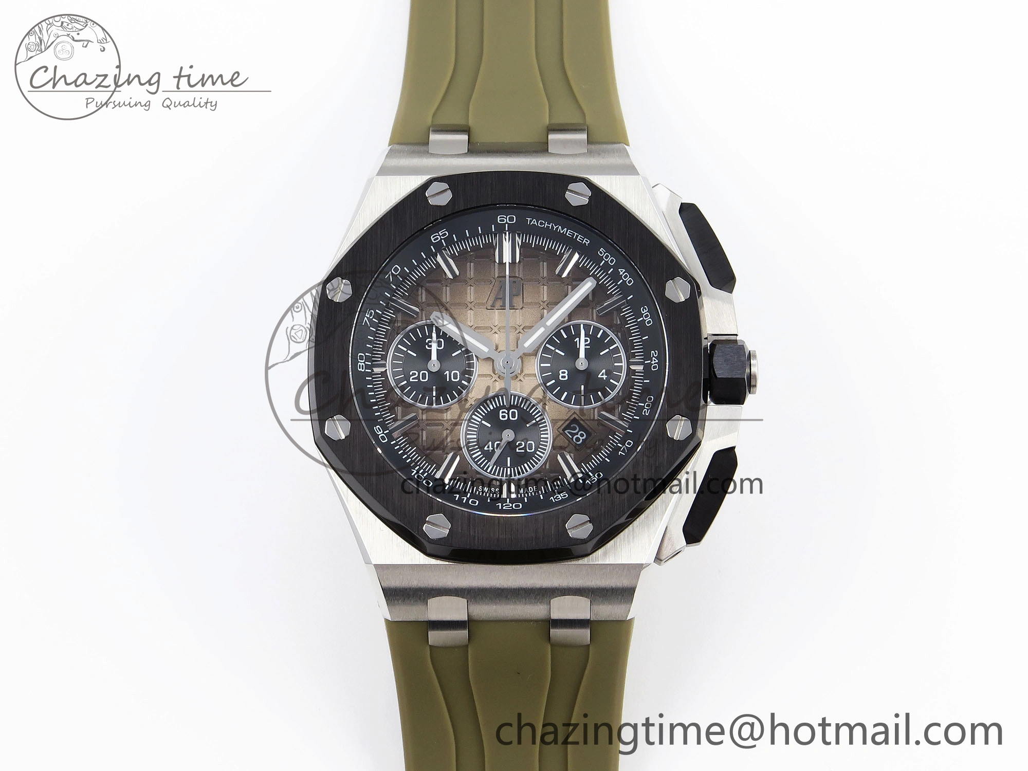Royal Oak Offshore 44mm SS Black Ceramic Bezel APF 1:1 Best Edition Brown Dial on Brown Rubber Strap A4401