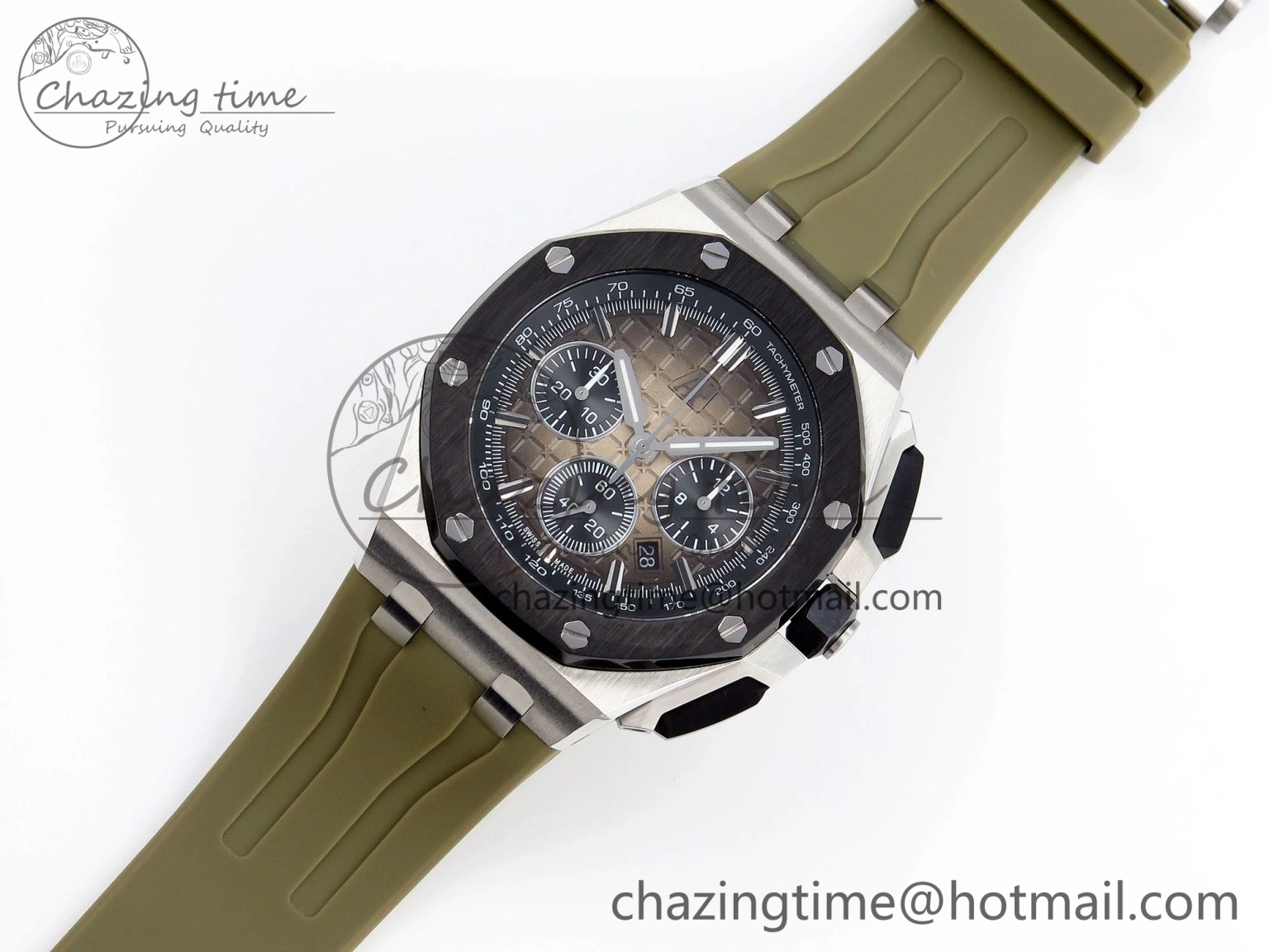 Royal Oak Offshore 44mm SS Black Ceramic Bezel APF 1:1 Best Edition Brown Dial on Brown Rubber Strap A4401