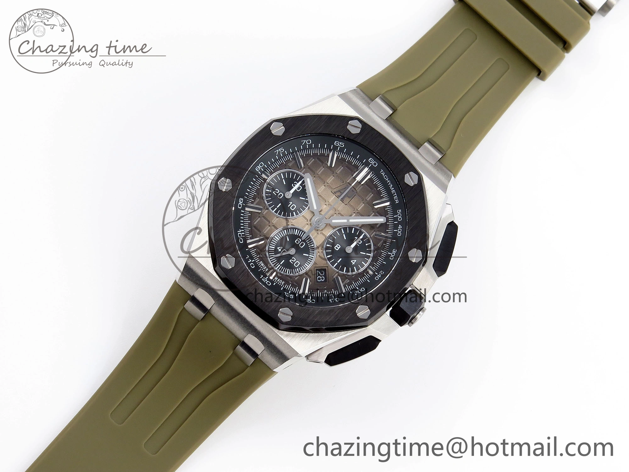 Royal Oak Offshore 44mm SS Black Ceramic Bezel APF 1:1 Best Edition Brown Dial on Brown Rubber Strap A4401