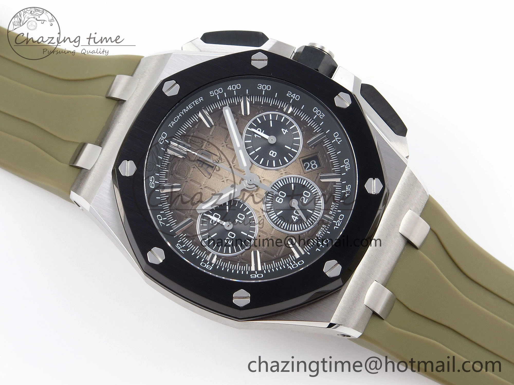 Royal Oak Offshore 44mm SS Black Ceramic Bezel APF 1:1 Best Edition Brown Dial on Brown Rubber Strap A4401