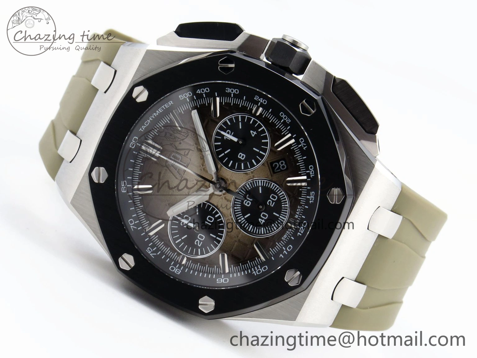 Royal Oak Offshore 44mm SS Black Ceramic Bezel APF 1:1 Best Edition Brown Dial on Brown Rubber Strap A4401