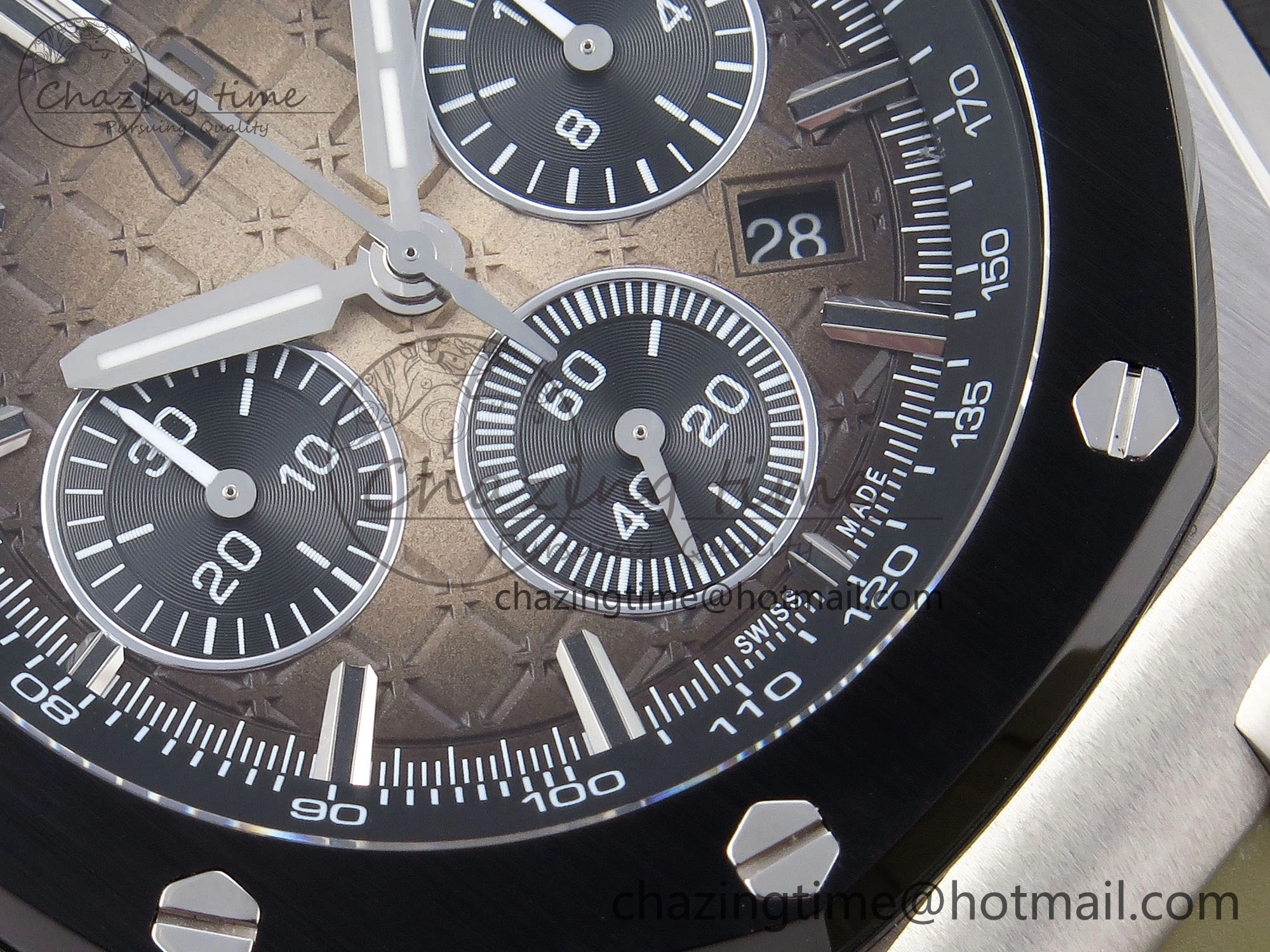 Royal Oak Offshore 44mm SS Black Ceramic Bezel APF 1:1 Best Edition Brown Dial on Brown Rubber Strap A4401