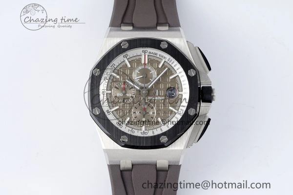 Royal Oak Offshore 44mm SS Black Ceramic Bezel APF 1:1 Best Edition Gray Dial on Gray Rubber Strap A3126