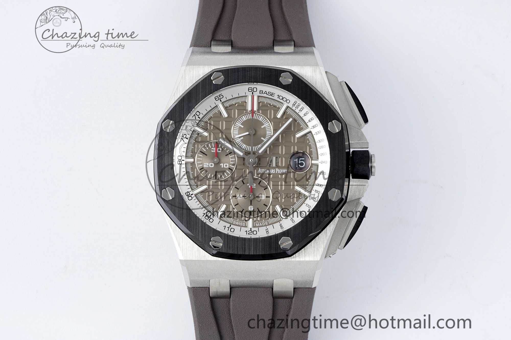 Royal Oak Offshore 44mm SS Black Ceramic Bezel APF 1:1 Best Edition Gray Dial on Gray Rubber Strap A3126
