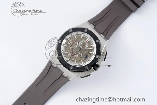 Royal Oak Offshore 44mm SS Black Ceramic Bezel APF 1:1 Best Edition Gray Dial on Gray Rubber Strap A3126