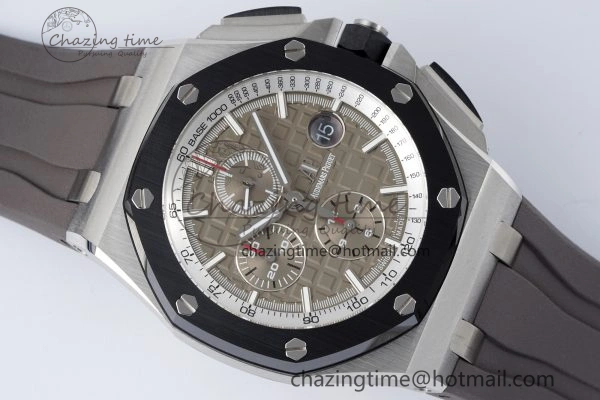 Royal Oak Offshore 44mm SS Black Ceramic Bezel APF 1:1 Best Edition Gray Dial on Gray Rubber Strap A3126