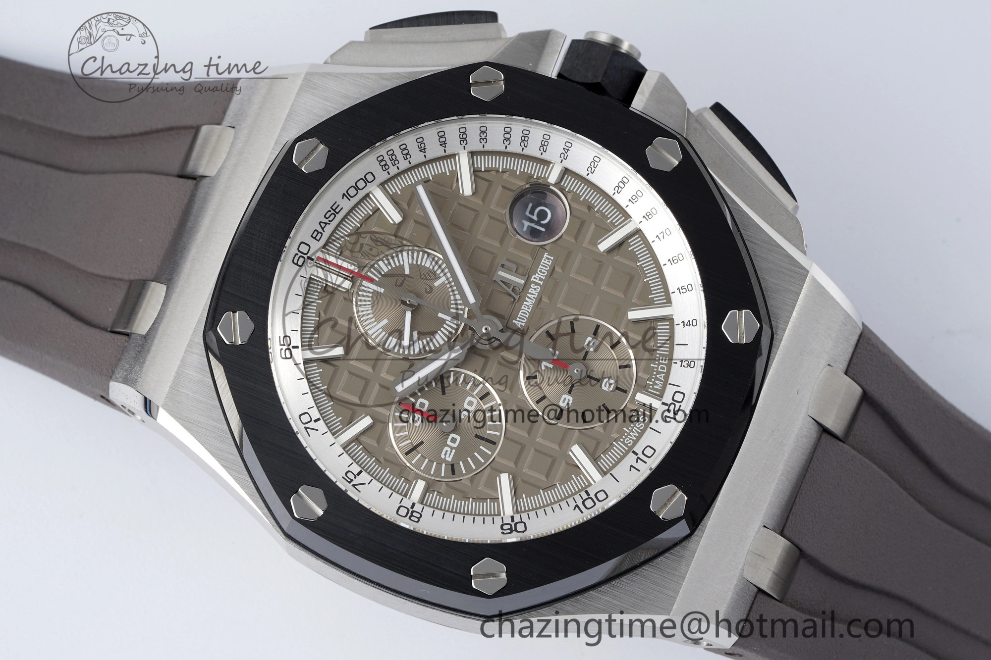 Royal Oak Offshore 44mm SS Black Ceramic Bezel APF 1:1 Best Edition Gray Dial on Gray Rubber Strap A3126
