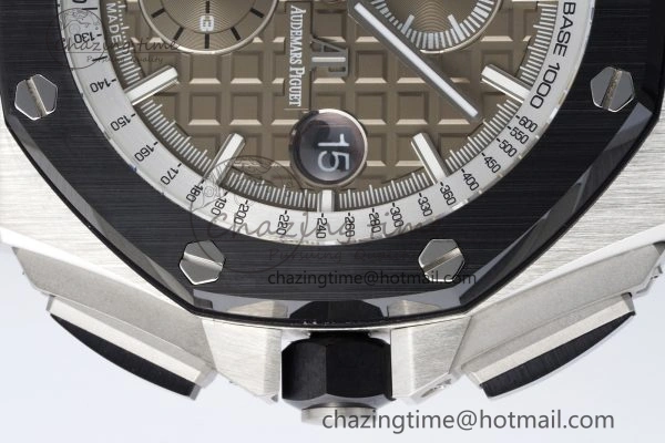 Royal Oak Offshore 44mm SS Black Ceramic Bezel APF 1:1 Best Edition Gray Dial on Gray Rubber Strap A3126