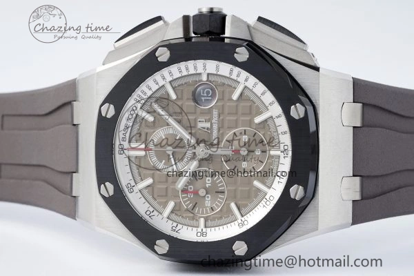 Royal Oak Offshore 44mm SS Black Ceramic Bezel APF 1:1 Best Edition Gray Dial on Gray Rubber Strap A3126