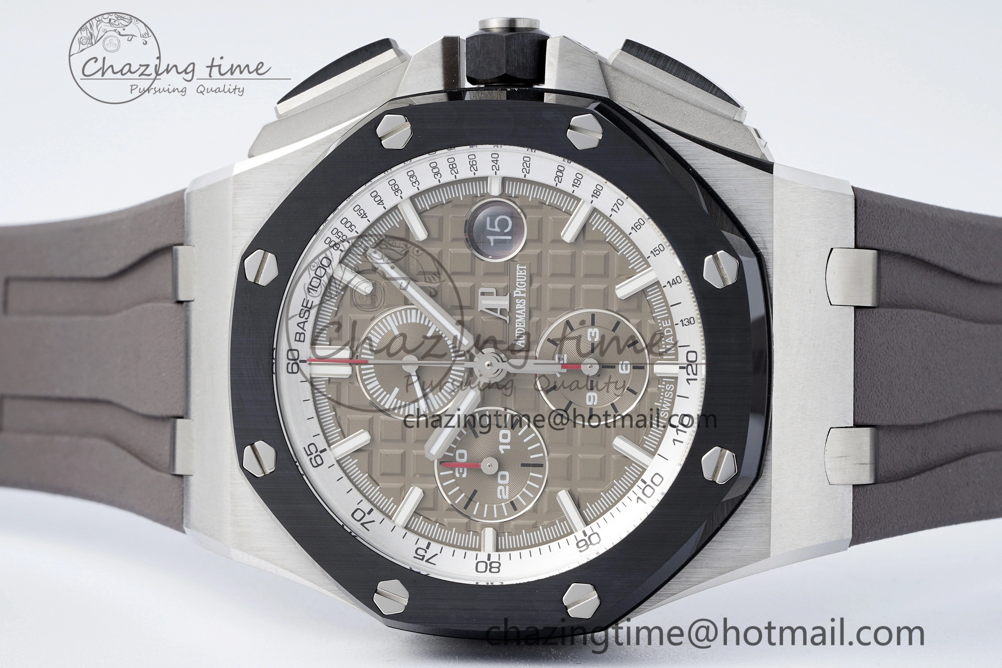 Royal Oak Offshore 44mm SS Black Ceramic Bezel APF 1:1 Best Edition Gray Dial on Gray Rubber Strap A3126