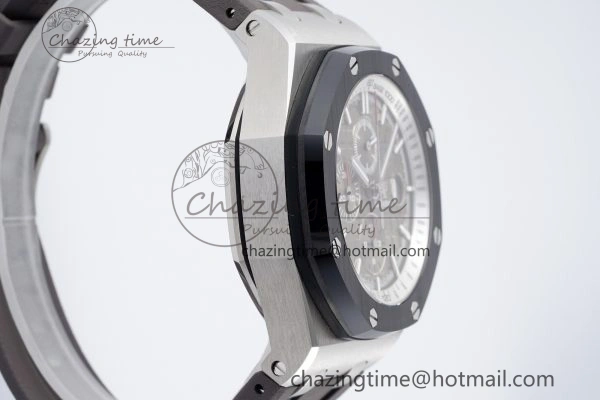 Royal Oak Offshore 44mm SS Black Ceramic Bezel APF 1:1 Best Edition Gray Dial on Gray Rubber Strap A3126