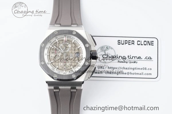 Royal Oak Offshore 44mm SS Black Ceramic Bezel APF 1:1 Best Edition Gray Dial on Gray Rubber Strap A3126