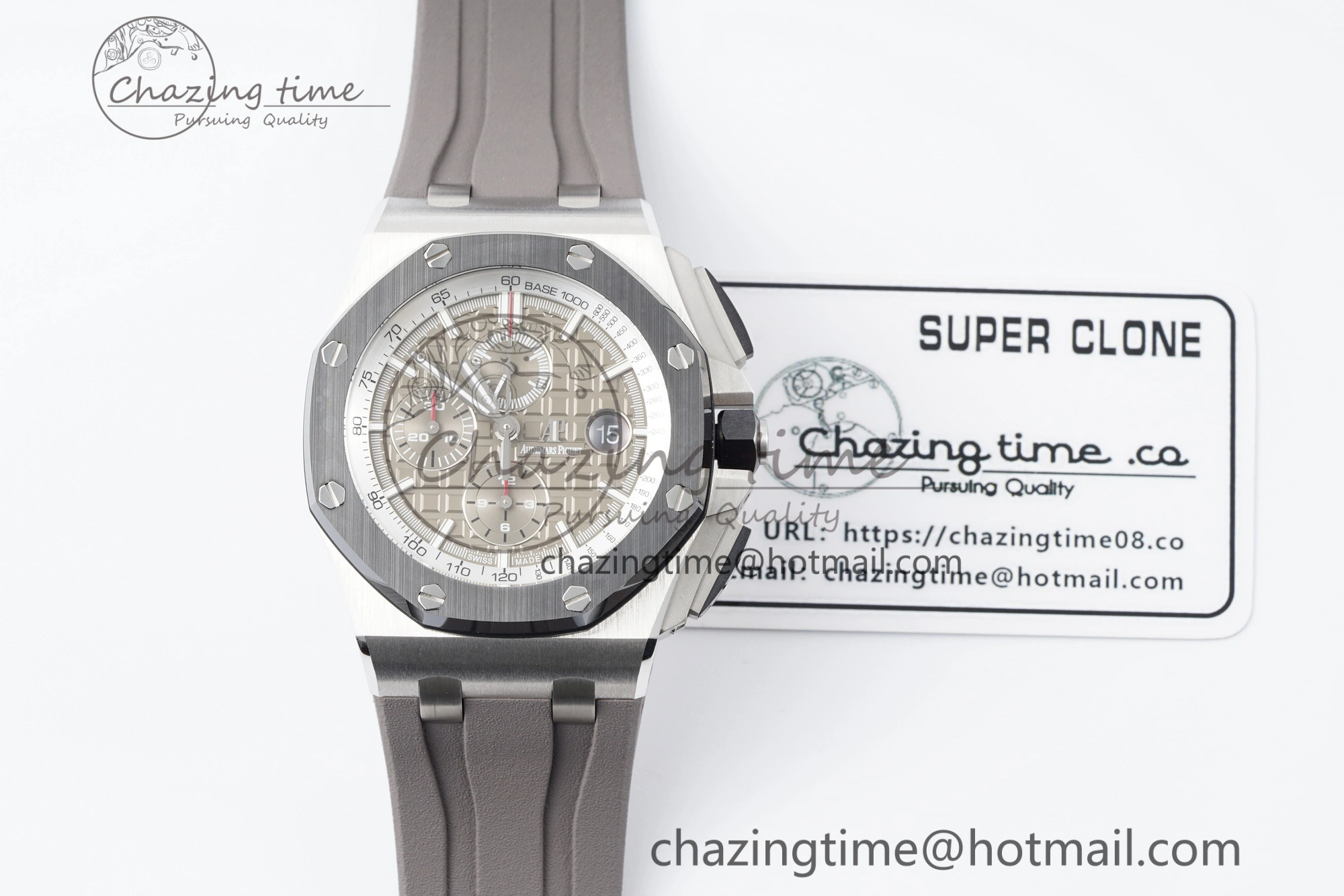 Royal Oak Offshore 44mm SS Black Ceramic Bezel APF 1:1 Best Edition Gray Dial on Gray Rubber Strap A3126
