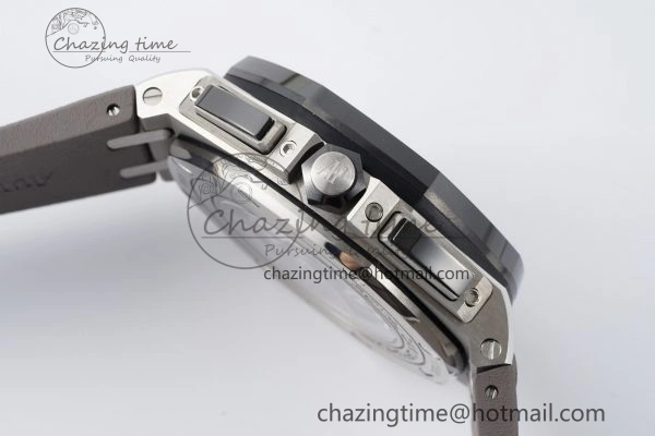 Royal Oak Offshore 44mm SS Black Ceramic Bezel APF 1:1 Best Edition Gray Blue Dial on Gray Rubber Strap A3126