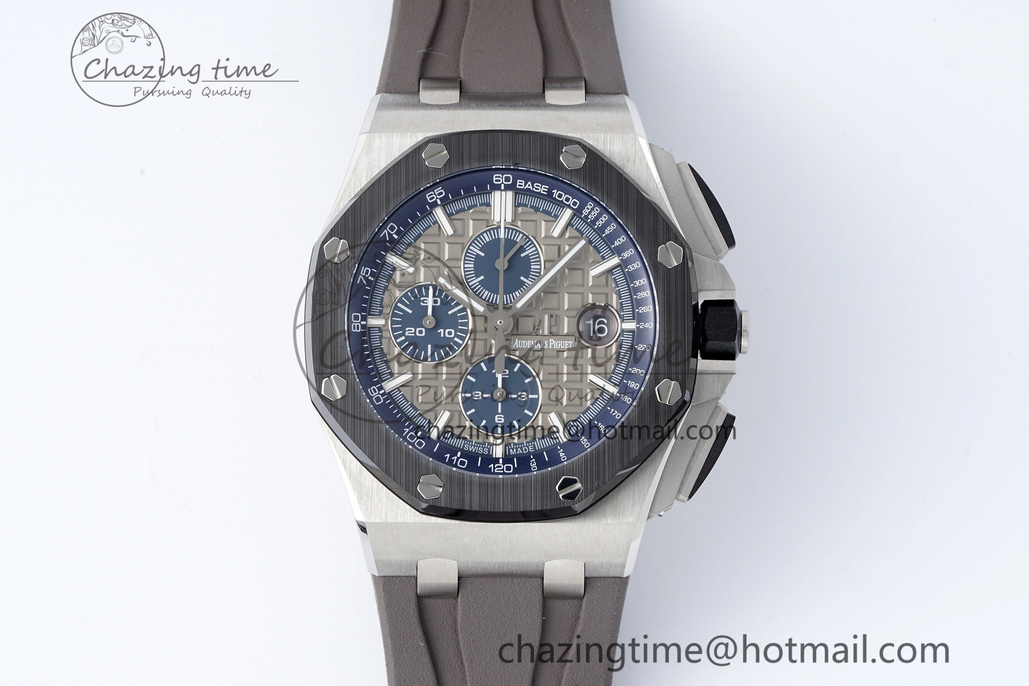 Royal Oak Offshore 44mm SS Black Ceramic Bezel APF 1:1 Best Edition Gray Blue Dial on Gray Rubber Strap A3126
