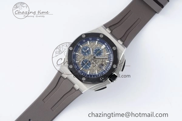 Royal Oak Offshore 44mm SS Black Ceramic Bezel APF 1:1 Best Edition Gray Blue Dial on Gray Rubber Strap A3126