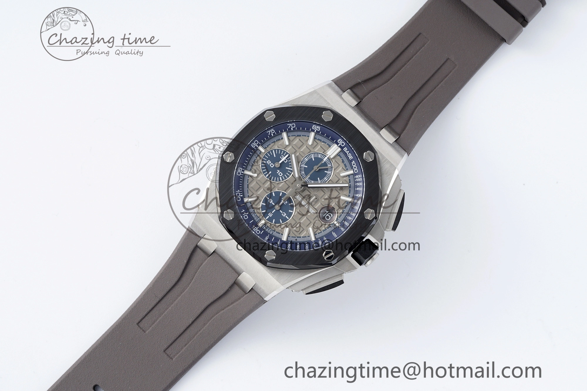 Royal Oak Offshore 44mm SS Black Ceramic Bezel APF 1:1 Best Edition Gray Blue Dial on Gray Rubber Strap A3126