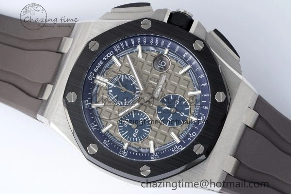 Royal Oak Offshore 44mm SS Black Ceramic Bezel APF 1:1 Best Edition Gray Blue Dial on Gray Rubber Strap A3126