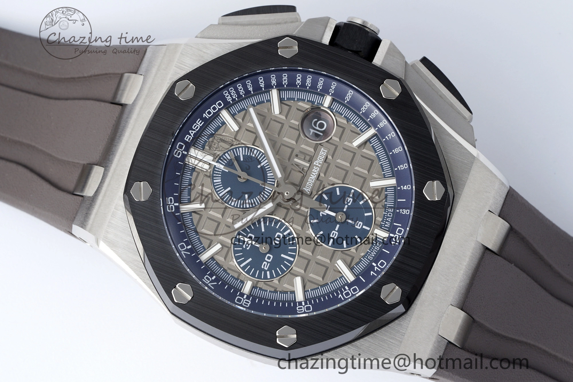Royal Oak Offshore 44mm SS Black Ceramic Bezel APF 1:1 Best Edition Gray Blue Dial on Gray Rubber Strap A3126