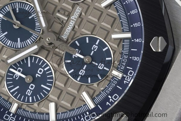 Royal Oak Offshore 44mm SS Black Ceramic Bezel APF 1:1 Best Edition Gray Blue Dial on Gray Rubber Strap A3126