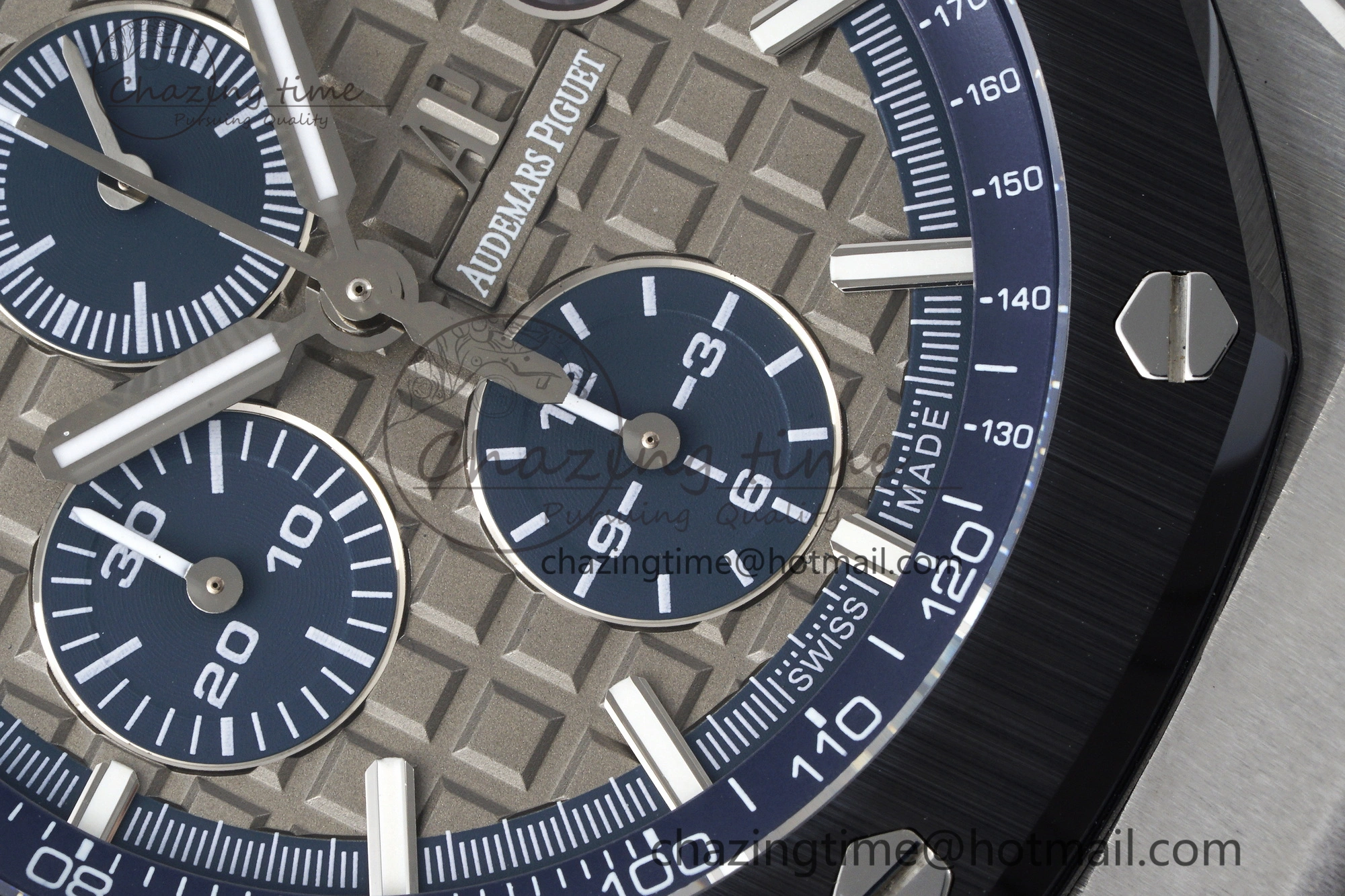 Royal Oak Offshore 44mm SS Black Ceramic Bezel APF 1:1 Best Edition Gray Blue Dial on Gray Rubber Strap A3126