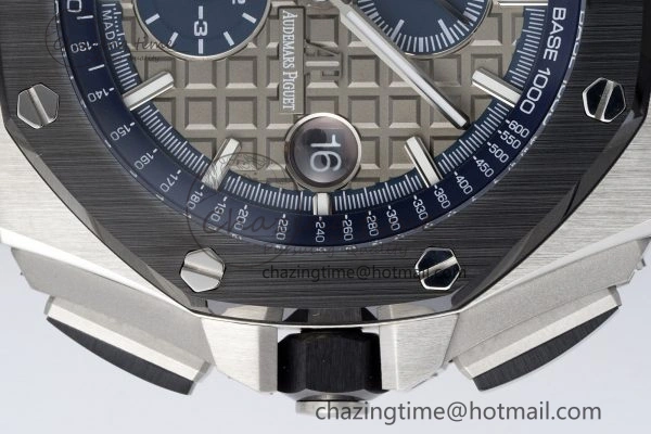 Royal Oak Offshore 44mm SS Black Ceramic Bezel APF 1:1 Best Edition Gray Blue Dial on Gray Rubber Strap A3126