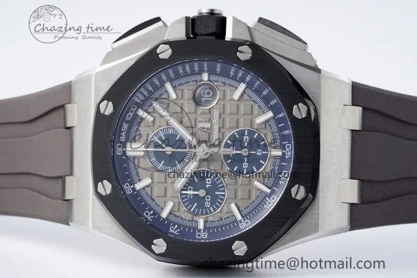 Royal Oak Offshore 44mm SS Black Ceramic Bezel APF 1:1 Best Edition Gray Blue Dial on Gray Rubber Strap A3126