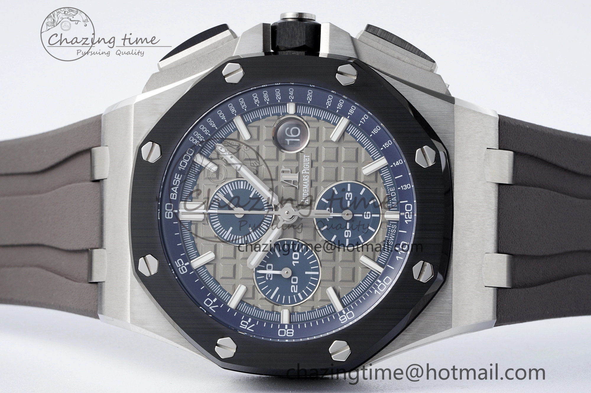 Royal Oak Offshore 44mm SS Black Ceramic Bezel APF 1:1 Best Edition Gray Blue Dial on Gray Rubber Strap A3126