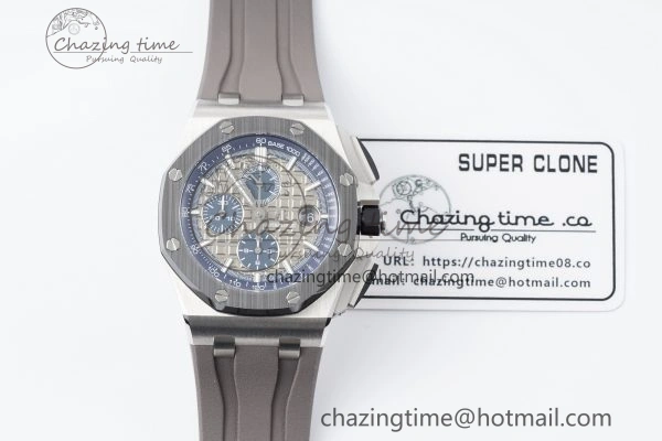 Royal Oak Offshore 44mm SS Black Ceramic Bezel APF 1:1 Best Edition Gray Blue Dial on Gray Rubber Strap A3126