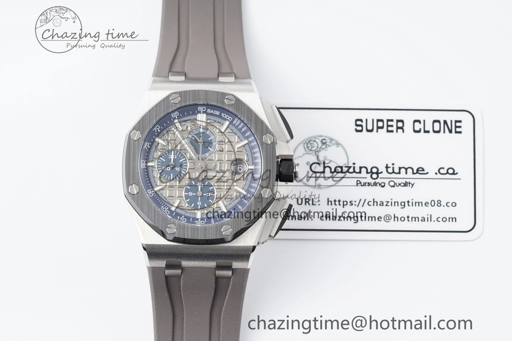 Royal Oak Offshore 44mm SS Black Ceramic Bezel APF 1:1 Best Edition Gray Blue Dial on Gray Rubber Strap A3126