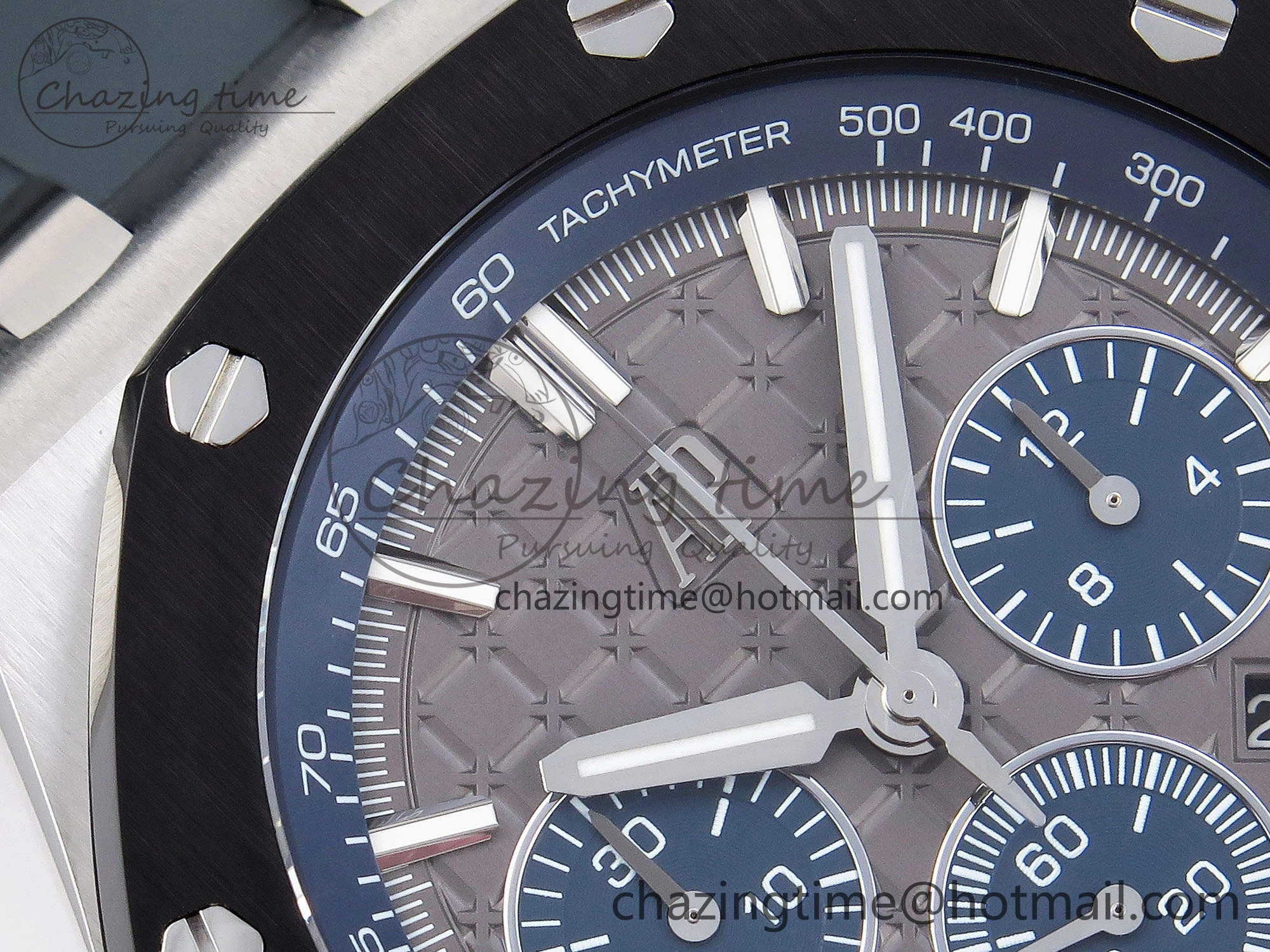 Royal Oak Offshore 44mm SS Black Ceramic Bezel APF 1:1 Best Edition Gray Blue Dial on Gray Rubber Strap A4401