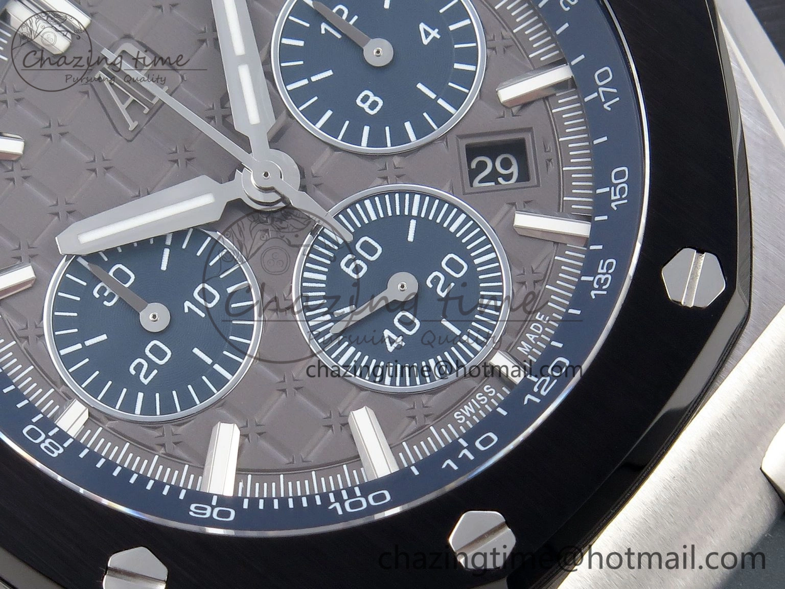 Royal Oak Offshore 44mm SS Black Ceramic Bezel APF 1:1 Best Edition Gray Blue Dial on Gray Rubber Strap A4401