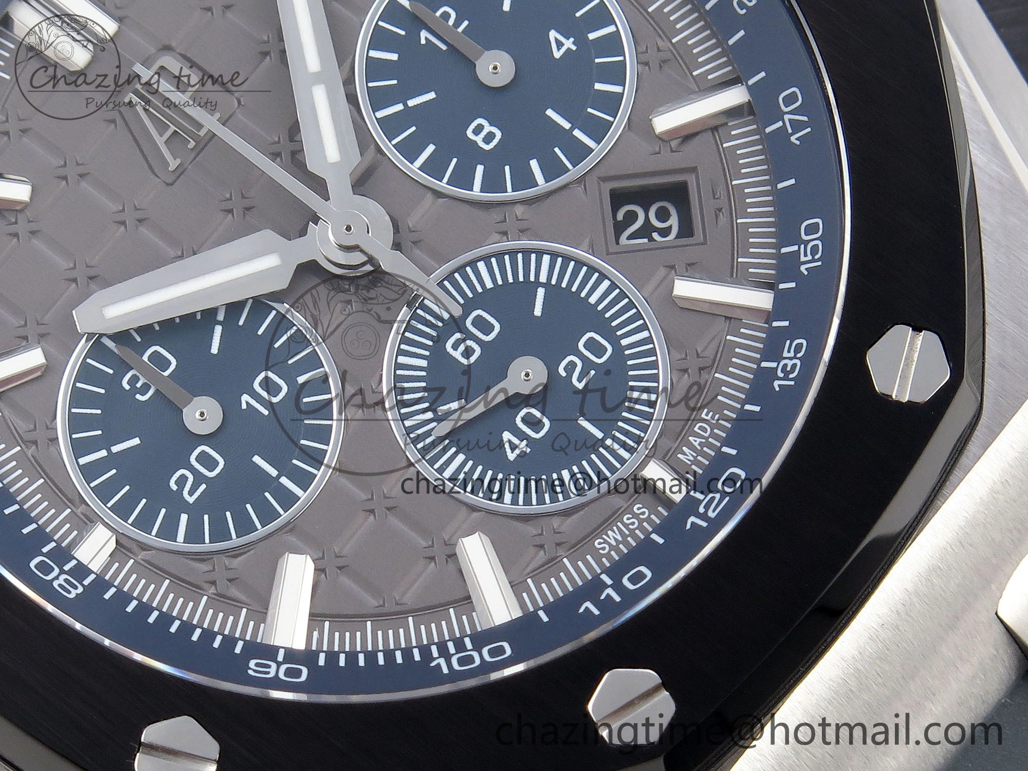 Royal Oak Offshore 44mm SS Black Ceramic Bezel APF 1:1 Best Edition Gray Blue Dial on Gray Rubber Strap A4401