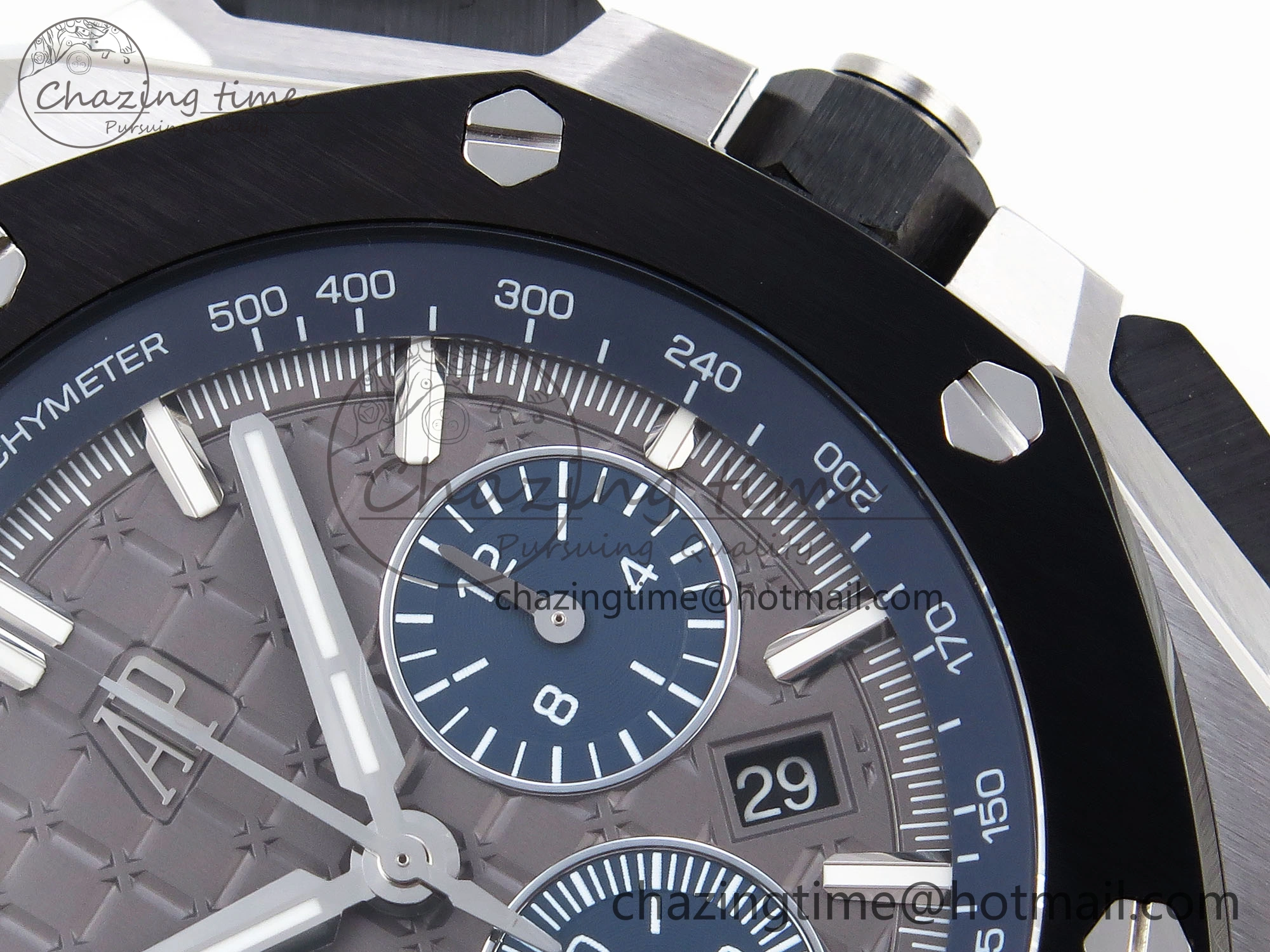 Royal Oak Offshore 44mm SS Black Ceramic Bezel APF 1:1 Best Edition Gray Blue Dial on Gray Rubber Strap A4401