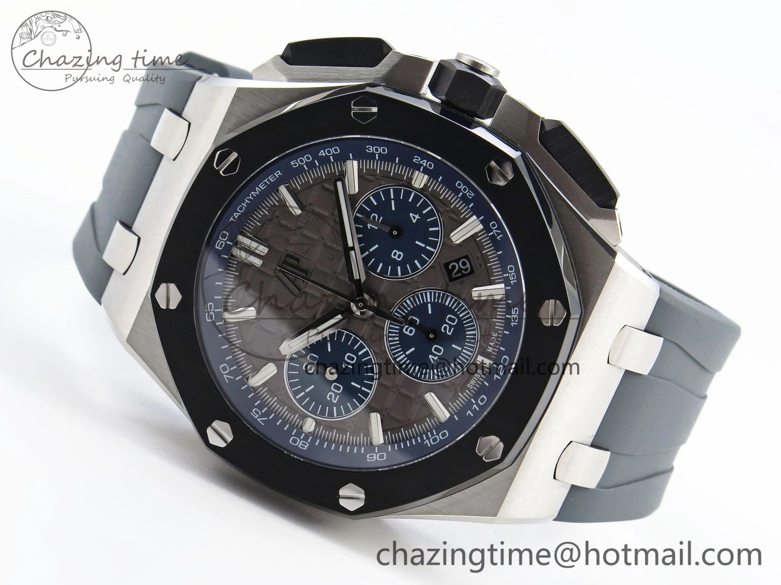 Royal Oak Offshore 44mm SS Black Ceramic Bezel APF 1:1 Best Edition Gray Blue Dial on Gray Rubber Strap A4401