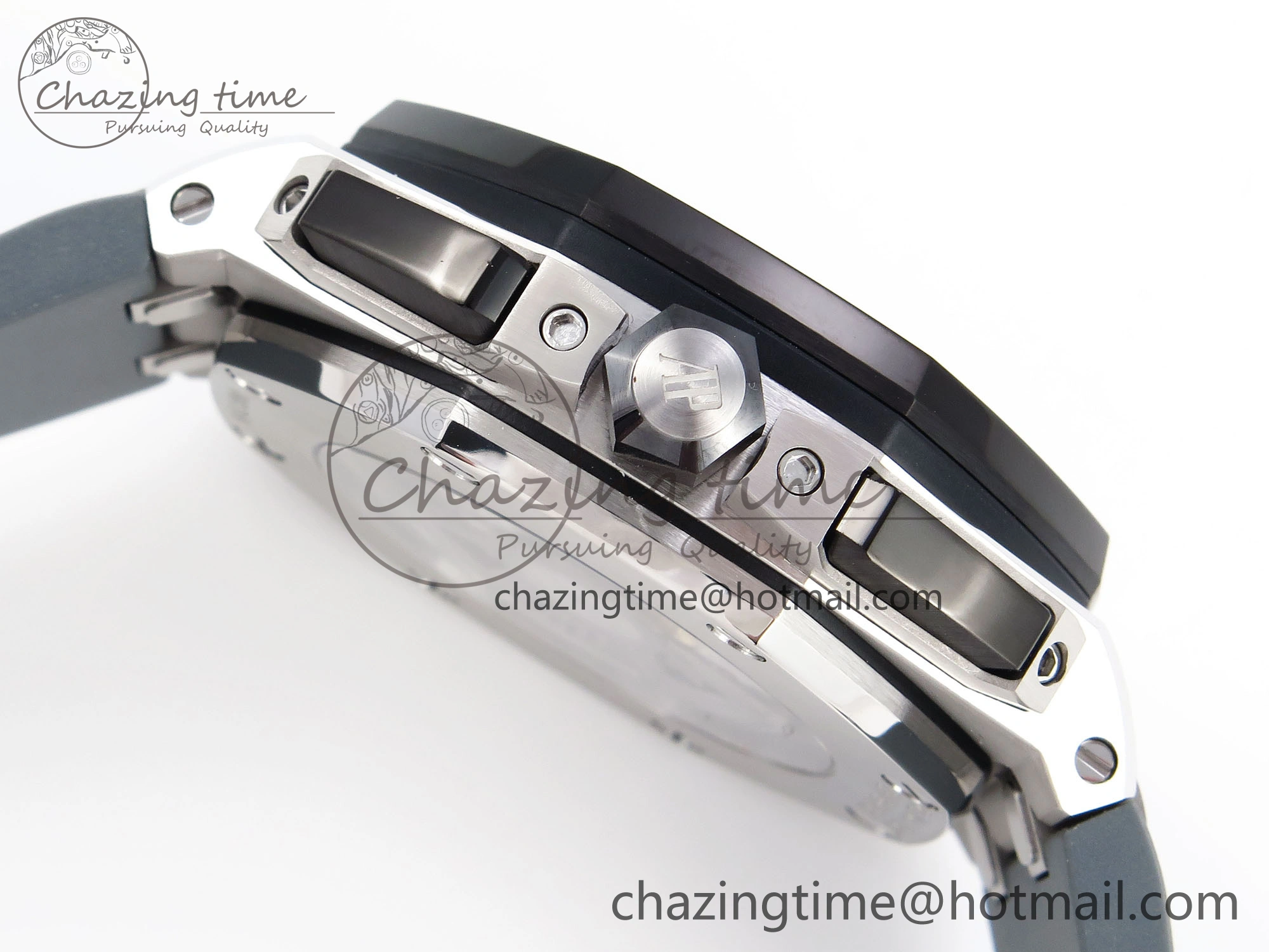 Royal Oak Offshore 44mm SS Black Ceramic Bezel APF 1:1 Best Edition Gray Blue Dial on Gray Rubber Strap A4401