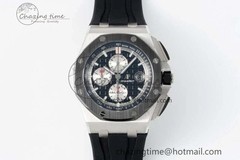 Royal Oak Offshore 44mm SS Black Ceramic Bezel BVF Best Edition Black Silver Dial on Rubber Strap A3126